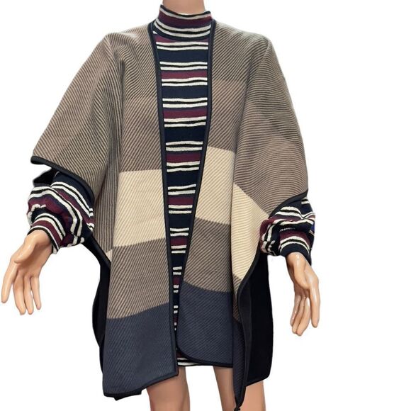 Ike Behar Fleece Colorblock Fashion Wrap One Size - Picture 3 of 13